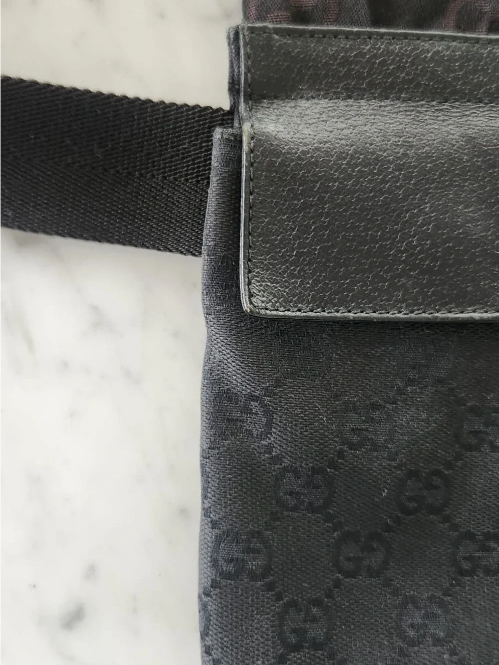 Gucci Black Monogram Belt Bag with Front Zip Pocket